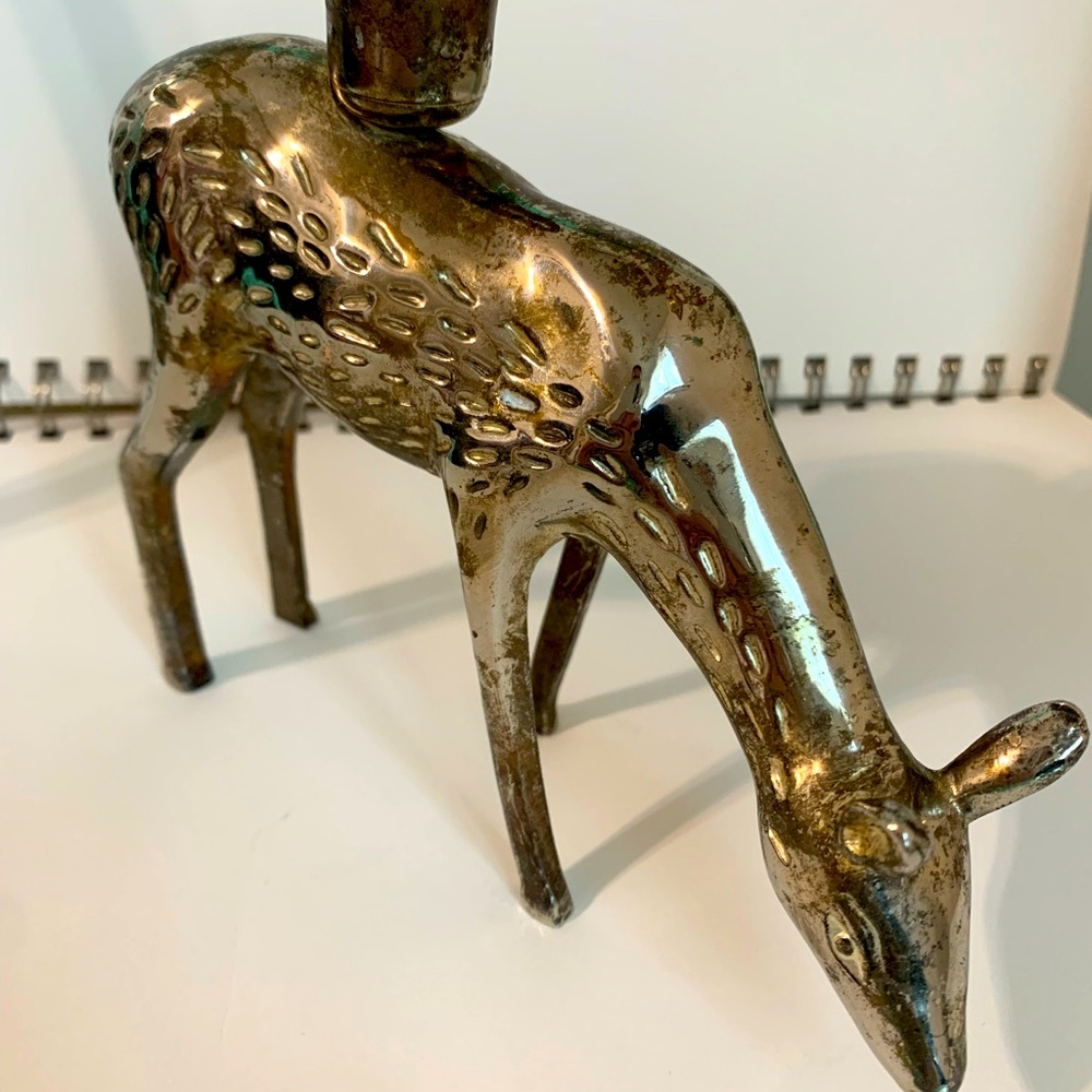 Vintage Woodland Doe Deer Silver Candle Holder